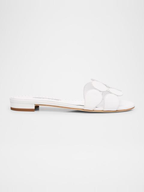 Manolo Blahnik Circle-Cut Leather Flat Slide Sandals