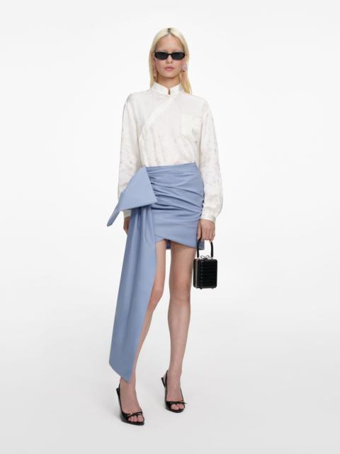 self-portrait Blue Cotton Tie Side Mini Skirt