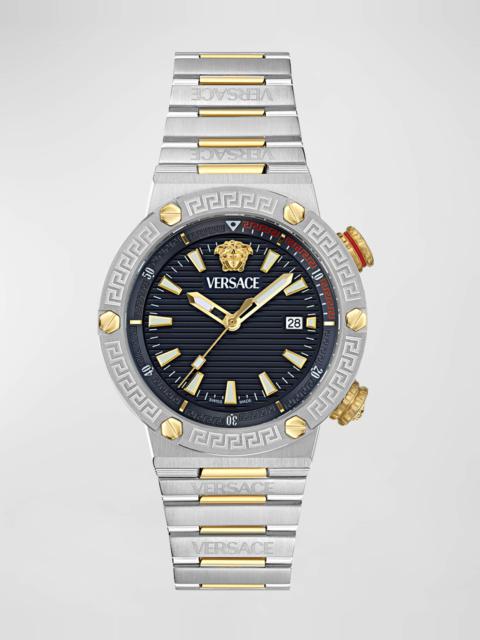 Men's Greca Logo Two-Tone Bracelet Watch, 43mm