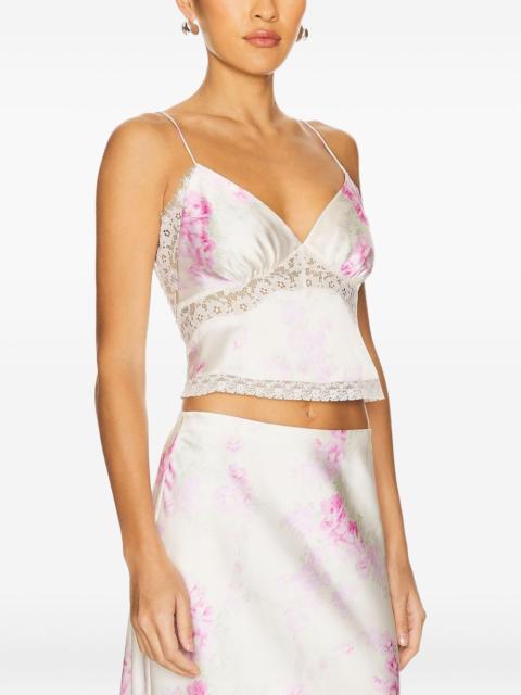 Spritely lace-trimmed floral blouse