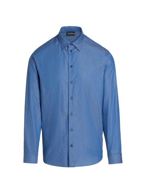 EMPORIO ARMANI Men's Contrast Collar & Cuff Cotton Sport Shirt - Blue