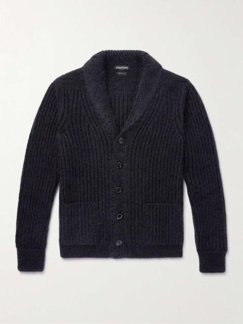 Shawl-Collar Ribbed Wool, Silk and Mohair-Blend Cardigan