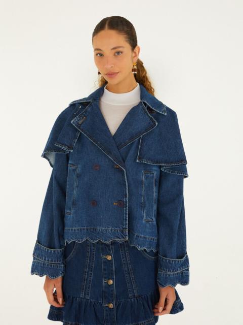 FARM RIO Denim Buttoned Cropped Trench Coat