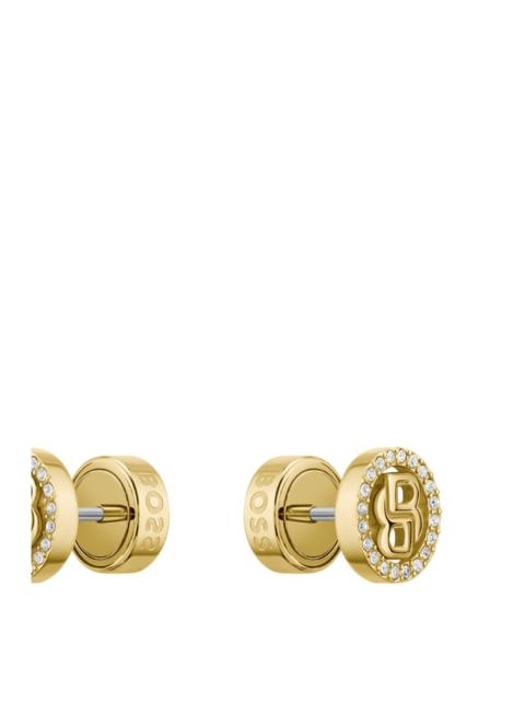 BOSS GOLD-TONE EARRINGS WITH CRYSTALS AND DOUBLE B MONOGRAM