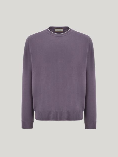 Canali PETUNIA GIZA COTTON CREW NECK WITH CONTRASTING PIPING