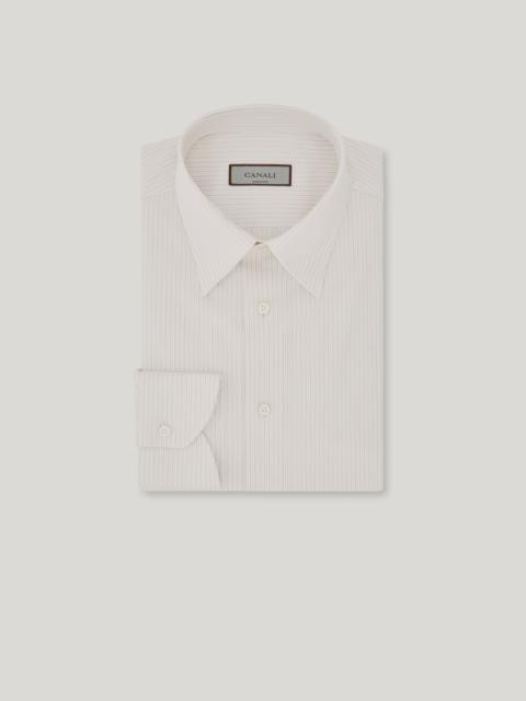 Canali WHITE AND BEIGE STRIPED REGULAR FIT IMPECCABILE COTTON SHIRT