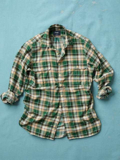 Drake's Green Check Cotton Two-Pocket Work Shirt