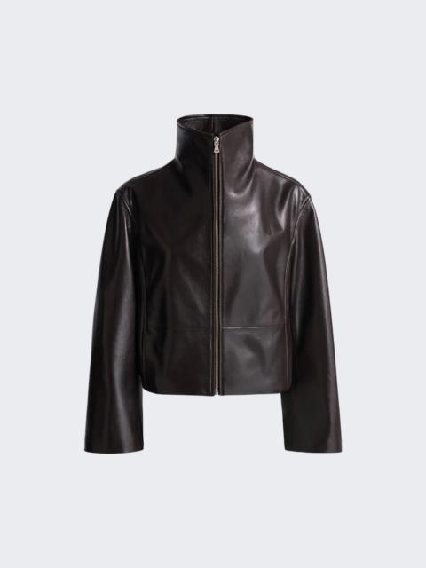 NOUR HAMMOUR Etienne Cropped Leather Jacket Dark Brown