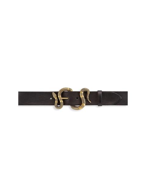 GUCCI Leather belt with snake buckle