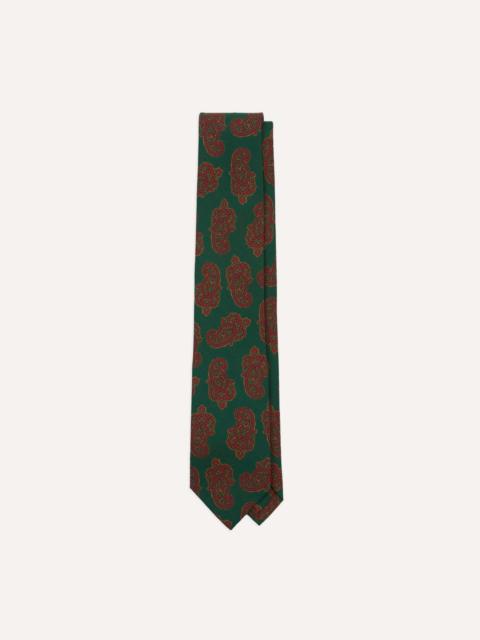 Drake's Green Paisley Motif Print Wool-Silk Self Tipped Tie