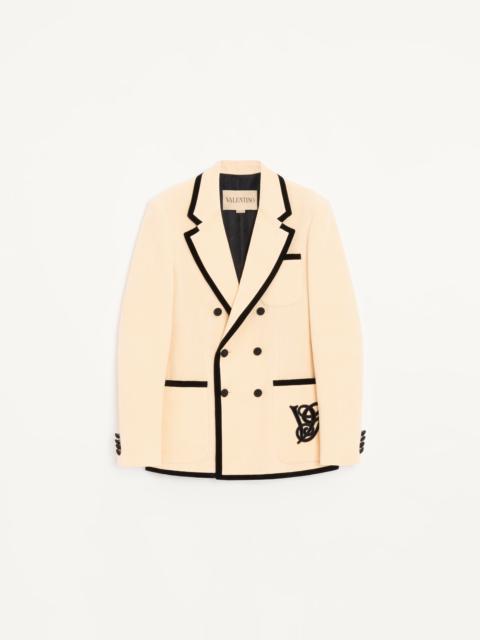 Valentino VALENTINO DOUBLE-BREASTED JACKET IN WASHED COTTON AND LINEN VELVET WITH VG EMBROIDERY