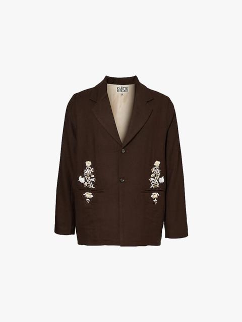 KARTIK RESEARCH Floral-embroidered regular-fit wool blazer