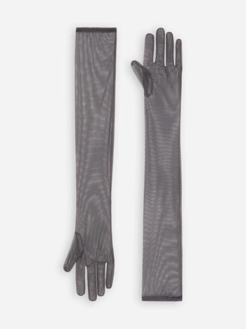 Long light stretch tulle gloves