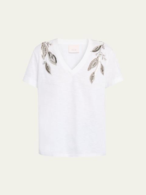Cinq à Sept Bree V-Neck Beaded Paisley Tee