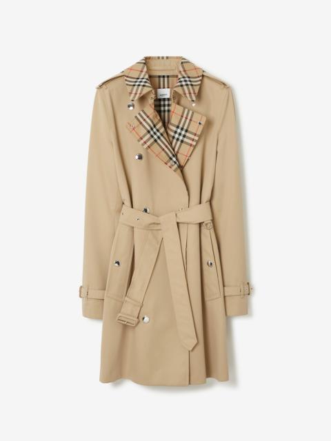 Burberry Check Trim Cotton Gabardine Trench Coat