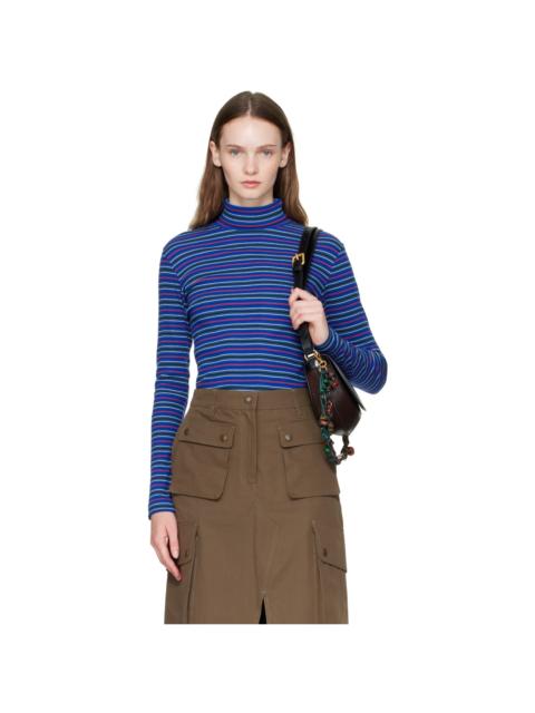 Dries Van Noten Blue Ribbed Cotton Turtleneck
