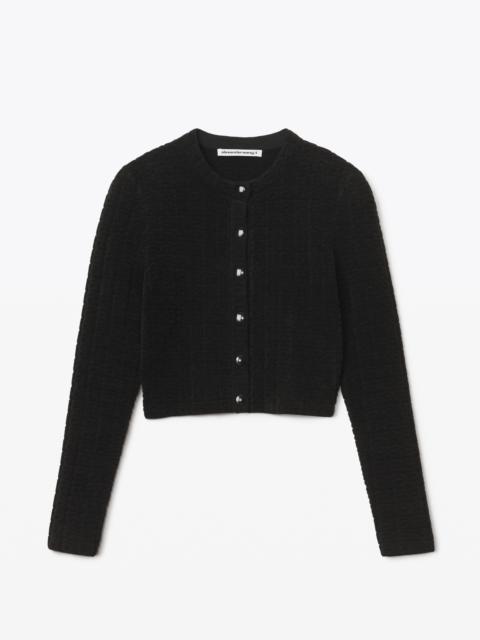 Alexander Wang CROP SNAP CARDIGAN IN CHENILLE JACQUARD