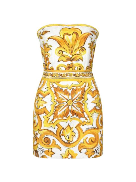 Majolica-print silk minidress