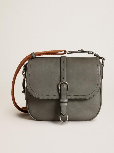 Golden Goose Medium Sally Bag in stone-gray leather with contrasting buckle and shoulder strap