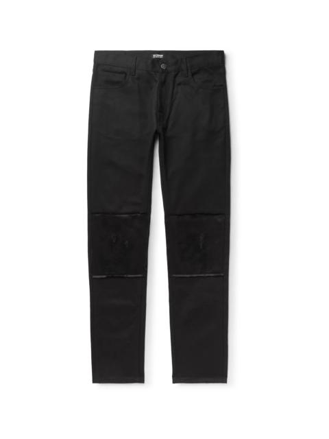 Raf Simons Slim-Fit Distressed Satin-Trimmed Denim Jeans