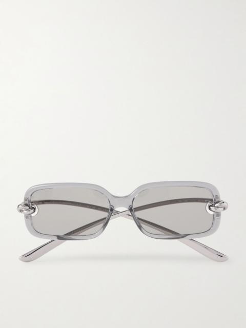 Bottega Veneta Knot rectangular-frame acetate and silver-tone sunglasses Clear