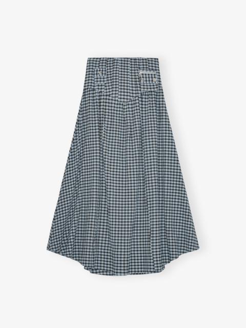 GANNI BLUE SEERSUCKER CHECK LONG SKIRT