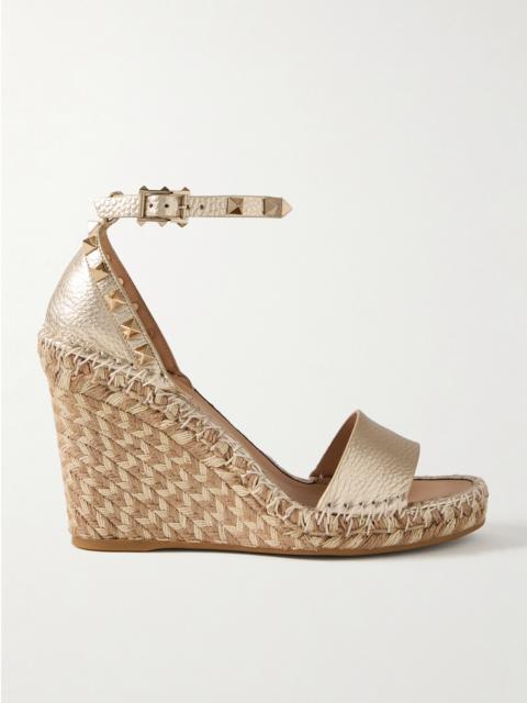 Valentino Rockstud 105 Metallic Textured-leather Espadrille Wedge Sandals