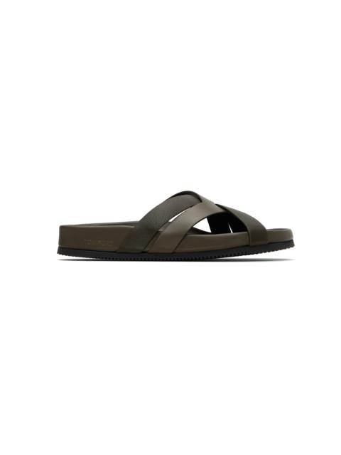 TOM FORD Khaki Smooth & Supple Grain Leather Sandals