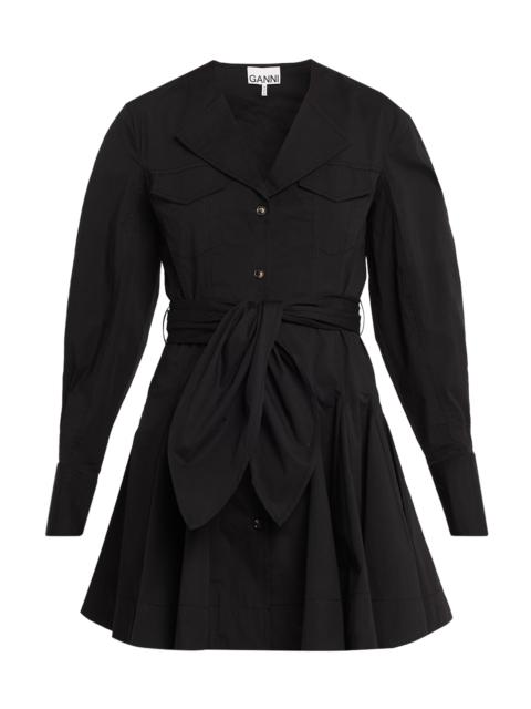 GANNI Women's Seamed Stretch-Cotton Mini-Shirtdress - Black