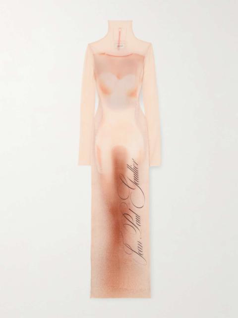 Jean Paul Gaultier Le Classique printed stretch-jersey turtleneck maxi dress Pink