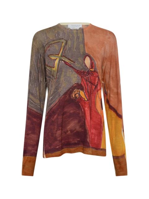 GABRIELA HEARST Isaro Long Sleeve T-shirt in Fire Multi Printed Cashmere Jersey