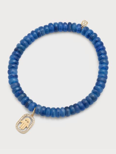 SYDNEY EVAN Diamond Hamsa Charm on Blue Kyanite Rondelle Bracelet