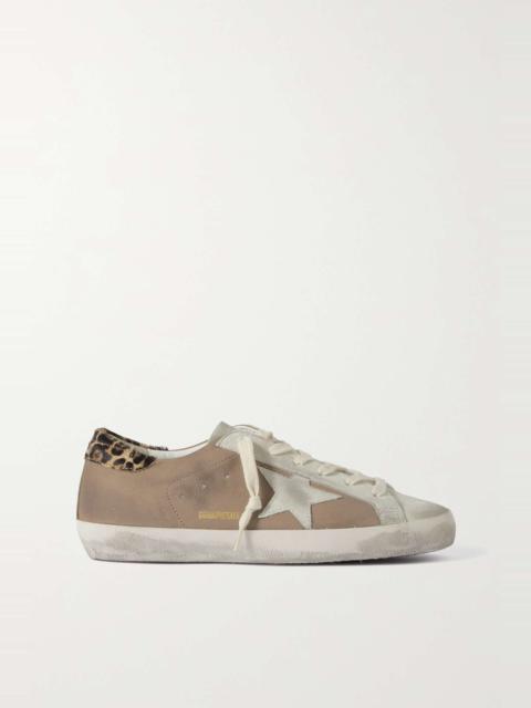 Super-Star distressed calf hair-trimmed nubuck and suede sneakers