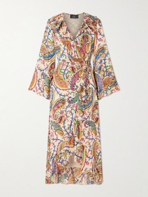 Etro Asymmetric ruffled paisley-print silk wrap dress Multi