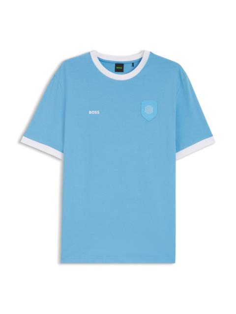 BOSS STRETCH-COTTON T-SHIRT WITH COUNTRY FLAG AND LOGO