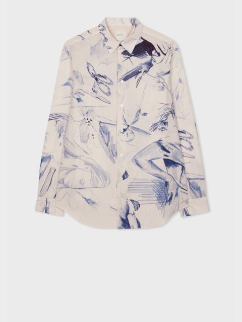 Blue 'Sketchbook' Print Cotton Shirt