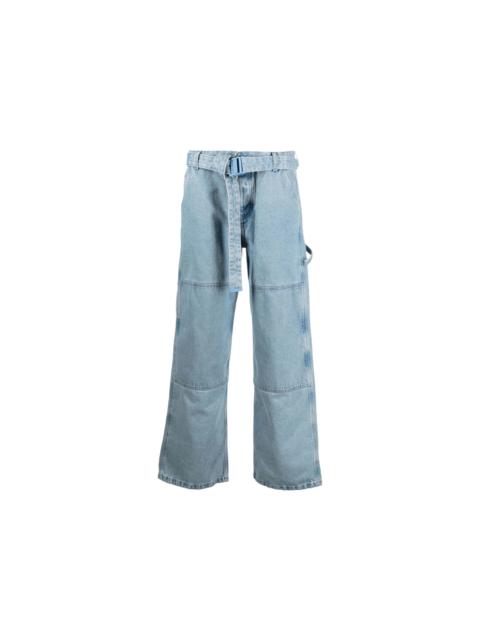Off-White OFF-WHITE Double Over Belted Wide-Leg Denim Jeans Medium Blue