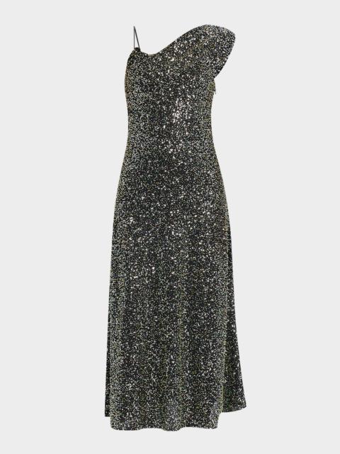 rabanne Sequined One-Shoulder Midi Dress