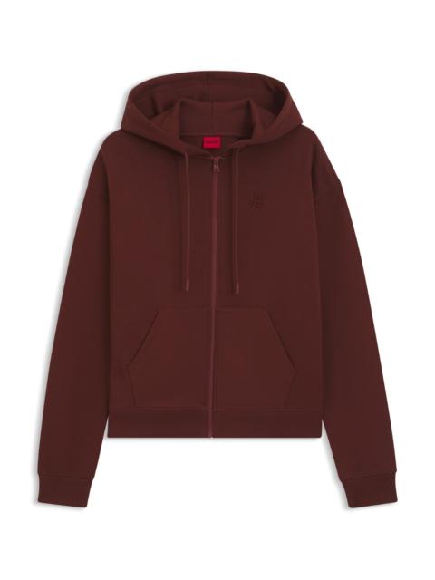 HUGO COTTON-TERRY ZIP-UP HOODIE WITH STACKED-LOGO EMBROIDERY