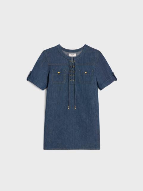CELINE mini dress in dark ocean wash denim