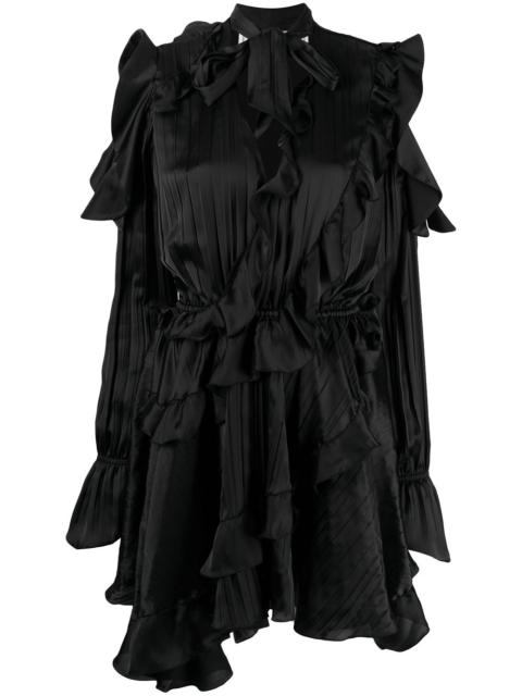 Off-White creased ruffled 칵테일 드레스