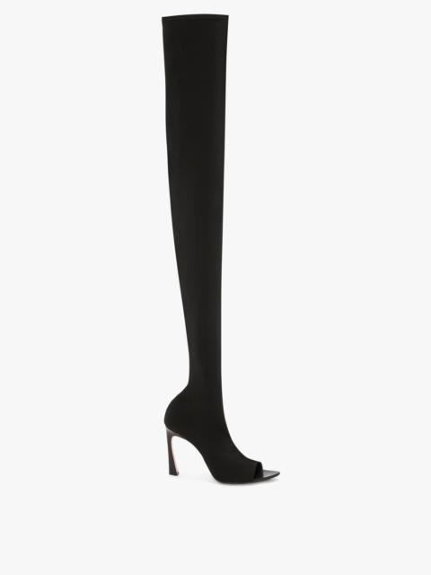 Peep Toe Stretch Jersey Boot In Black