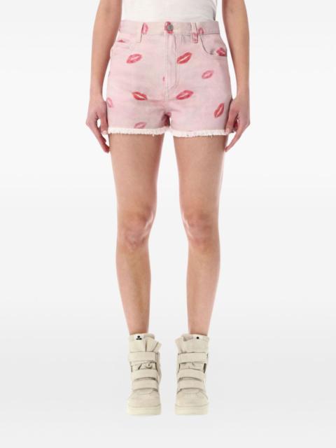Isabel Marant Lesia kiss-print frayed shorts