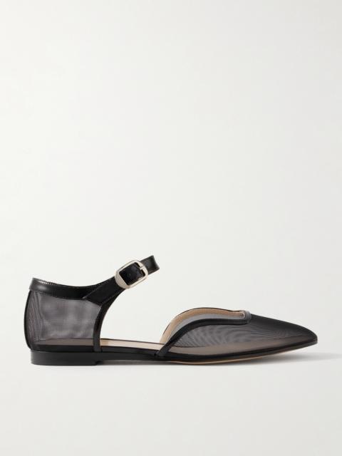 LE MONDE BÉRYL Leather-trimmed Mesh Mary Jane Ballet Flats