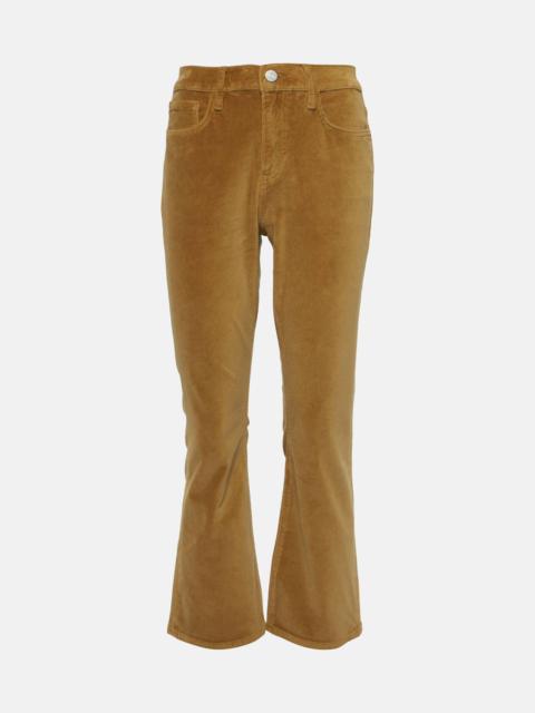 FRAME High-rise velvet-trimmed bootcut jeans