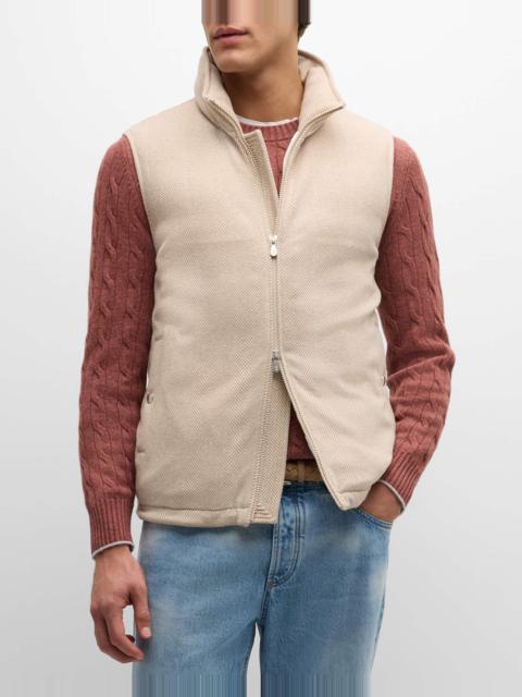 Brunello Cucinelli Men's Wool-Cashmere Chevron Full-Zip Vest