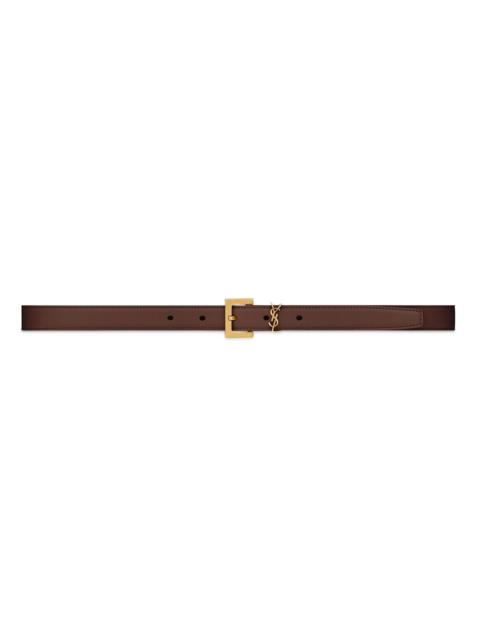 SAINT LAURENT Women's Cassandre Thin Belt with Square Buckle in Smooth Leather - Red Tan