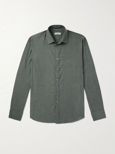 Canali Herringbone Cotton Shirt Green