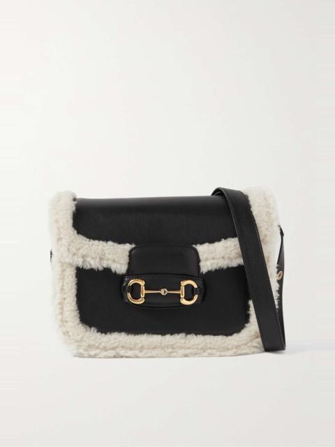 GUCCI Horsebit 1955 shearling-trimmed leather shoulder bag