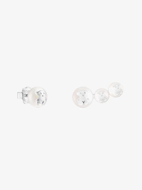 TOUS Silver and Pearl Icon Pearl Earrings